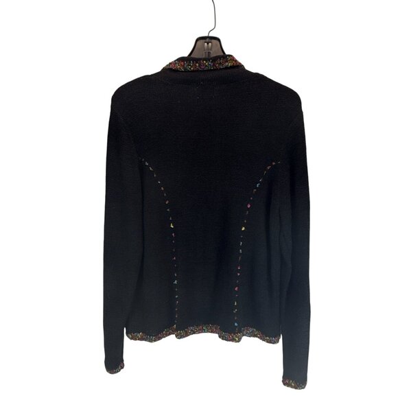 Chico's Black Knit Cardigan Jacket Size 2 Multicolor Trim Button Front Pockets - Picture 3 of 6